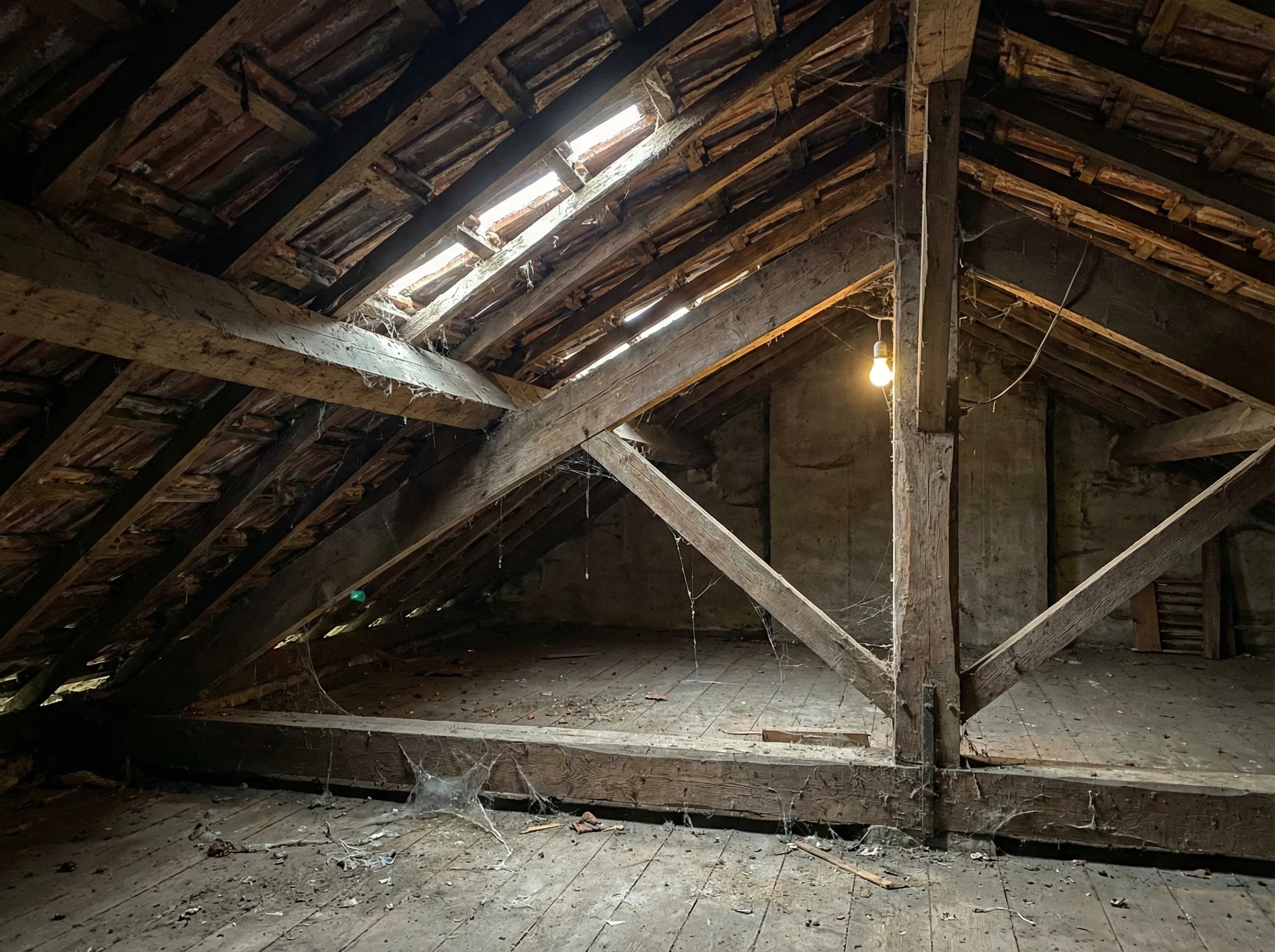 Combles non isolés avec charpente nue dans un pavillon à Pessac