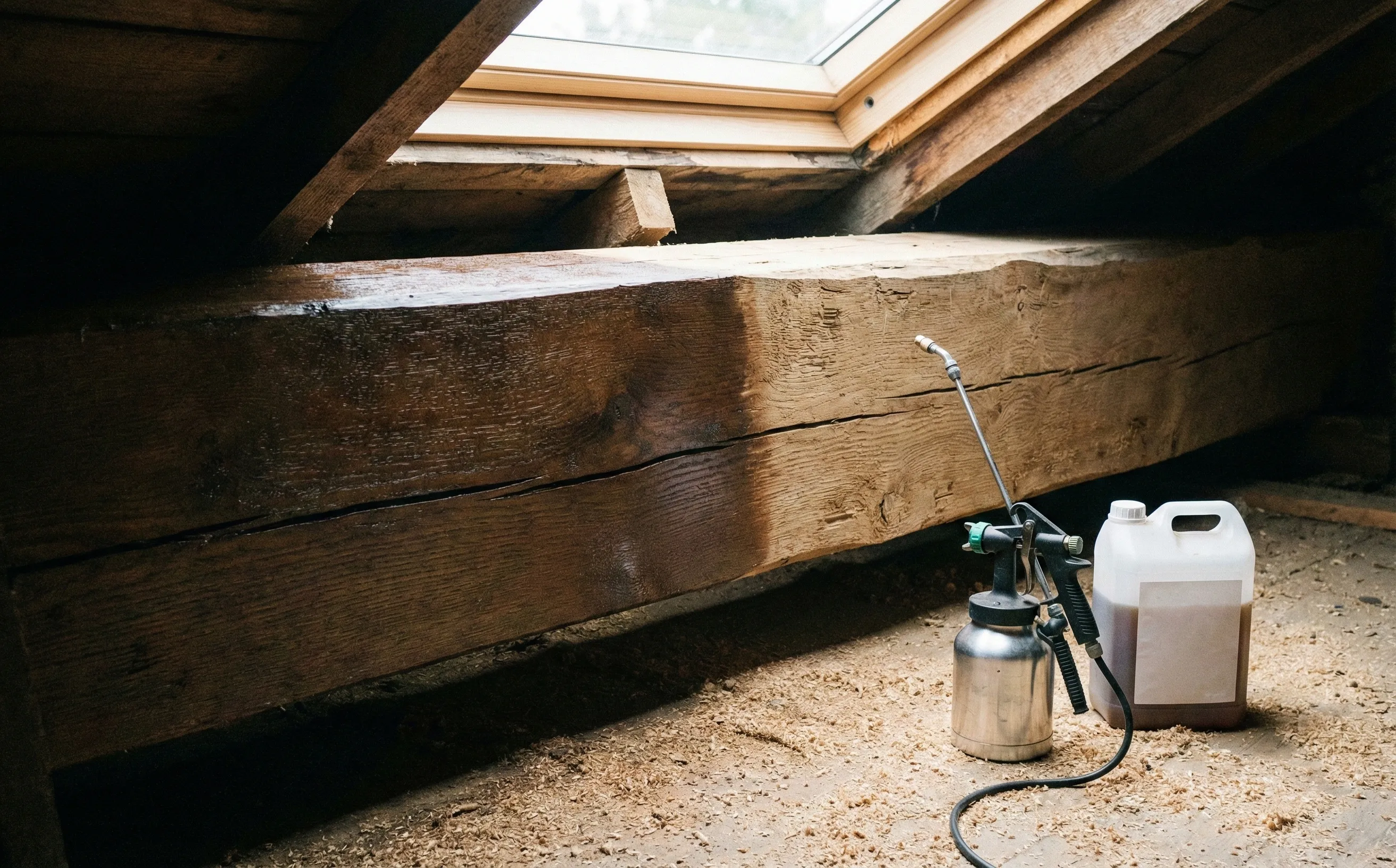 Traitement insecticide par injection sur une charpente en pin à Pessac
